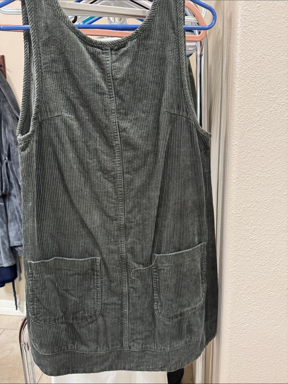 Corduroy Pocket Shift Dress in Olive